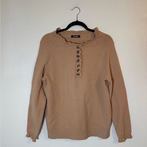 Women's Tan Crew Neck Sweater with ruffle neck and sleeves